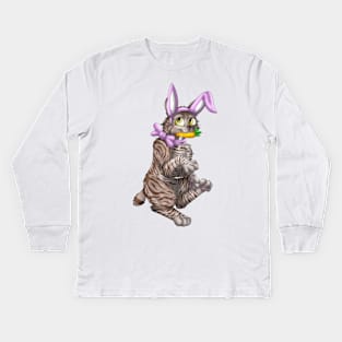 Bobtail BunnyCat: Chocolate Tabby (Pink) Kids Long Sleeve T-Shirt